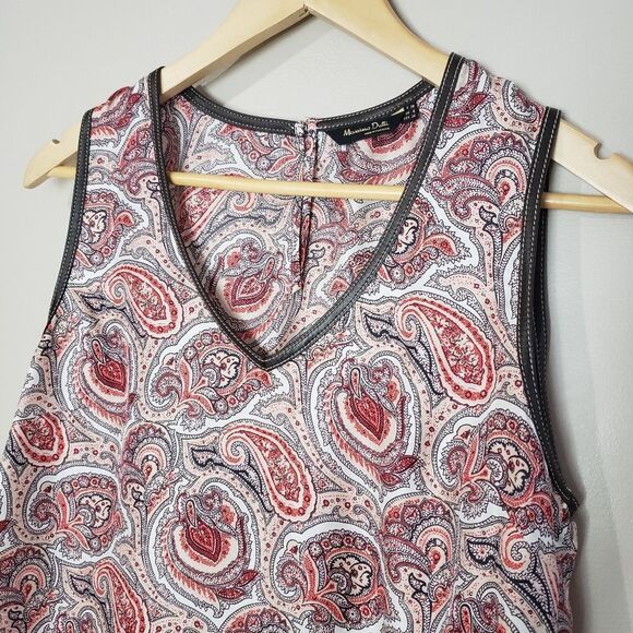🦋3/$25 Massimo Dutti Size 6 Red Brown Paisley Sleeveless V-Neck Tank Top - Picture 3 of 9